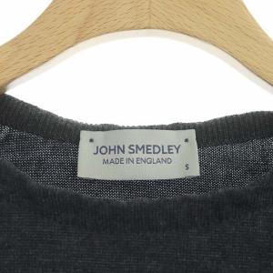 JOHN SMEDLEY クルーネックウールボーダーニット カットソー 長袖 プルオーバー S グレー 白 ホワイト