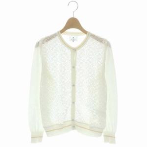 レースドッキングカーディガン ニット 長袖 前開き 38 白 ホワイト