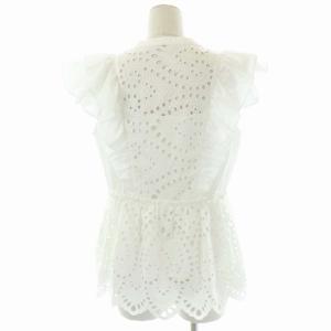 Diagram GRACE CONTINENTAL 22SS フリルスタンドブラウス フレンチスリーブ スキッパー 刺繍 カットワーク 38 白 ホワイト