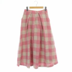 21AW チェックウール ロングスカート フレア 38 ピンク ベージュ