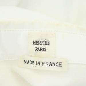 HERMES 馬車刺繍 フレア チュニック シャツ 長袖 コットン 38 ホワイト