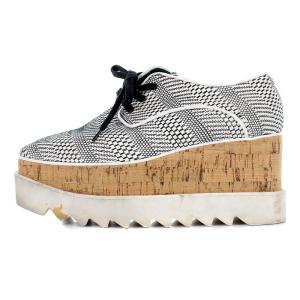 STELLA McCARTNEY レースアップシューズ シャークソール プラットフォーム 総柄 フェイクレザー 36 23cm 黒 ブラック 白 ホワイト