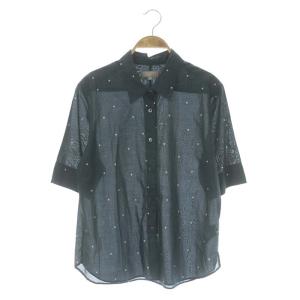 ドット柄コットン半袖シャツ 前開き 水玉 2 チャコールグレー