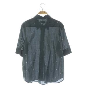 MARGARET HOWELL ドット柄コットン半袖シャツ 前開き 水玉 2 チャコールグレー