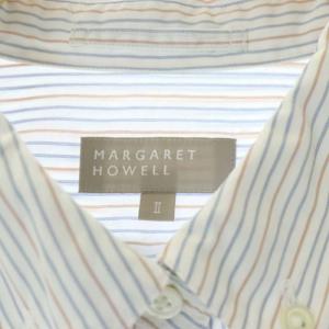 MARGARET HOWELL コットンマルチストライプBDシャツ 五分袖 ラウンドカラー 2 ホワイト
