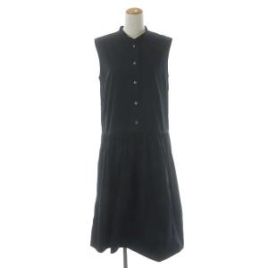 コットンシルクウエストギャザーワンピース ノースリーブ ロング 2 黒 ブラック
