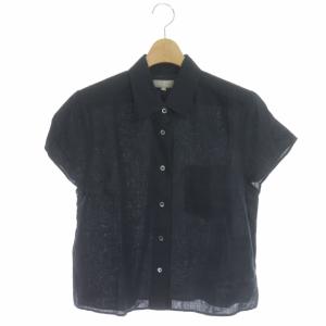 SOFT LINEN フレンチスリーブシャツ リネン 胸ポケット 2 ネイビー