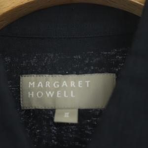 MARGARET HOWELL SOFT LINEN フレンチスリーブシャツ リネン 胸ポケット 2 ネイビー
