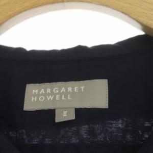 MARGARET HOWELL WASHED COTTON シャツ ブラウス 七分袖 プルオーバー ラウンドカラー 2 ネイビー