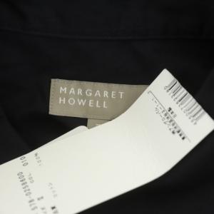 MARGARET HOWELL WASHED COTTON シャツワンピース 長袖 フレア ギャザー ロング 2 ブラック