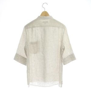 MARGARET HOWELL リネンチェックシャツ 七分袖 2 ブラウン