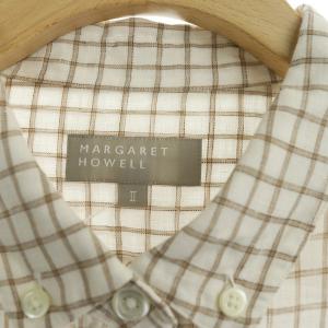 MARGARET HOWELL リネンチェックシャツ 七分袖 2 ブラウン