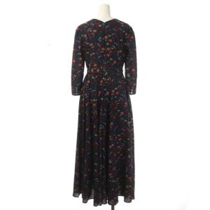 MARIHA マドモアゼルのドレス 花柄 七分袖 ワンピース ロング 七分袖 八分袖 フレア ウエストリボン付き 濃紺 ダークネイビー マルチカラー