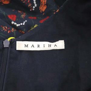 MARIHA マドモアゼルのドレス 花柄 七分袖 ワンピース ロング 七分袖 八分袖 フレア ウエストリボン付き 濃紺 ダークネイビー マルチカラー