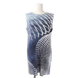 プリーツチュニック 総柄 3 紺 白