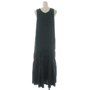 BEAUTY&YOUTH UNITED ARROWS チェックノースリーブマキシワンピース ロング フレア ティアード クルーネック S 緑 グリーン 黒 ブラック