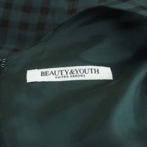 BEAUTY&YOUTH UNITED ARROWS チェックノースリーブマキシワンピース ロング フレア ティアード クルーネック S 緑 グリーン 黒 ブラック
