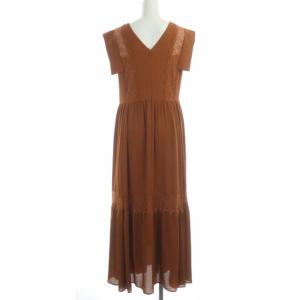 CELFORD 20AW レースコンビジョーゼットドレス ワンピース ロング フレア クルーネック 36 ブラウン