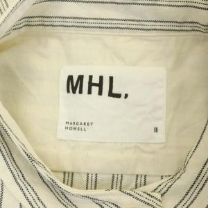 MHL. cotton Oxford strip長袖シャツ ストライプ バンドカラー プルオーバー ホワイト