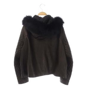 Grace Class レザーキルティングジャケット 羊革 フード フォックスファー ジップアップ 38 ダークブラウン 黒 ブラック