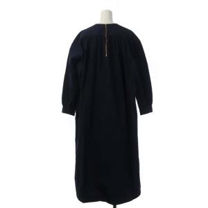 Drawer コットンギャザー シャツワンピース 長袖 ロング スリット 36 ネイビー
