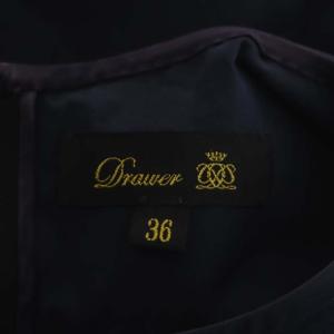 Drawer コットンギャザー シャツワンピース 長袖 ロング スリット 36 ネイビー