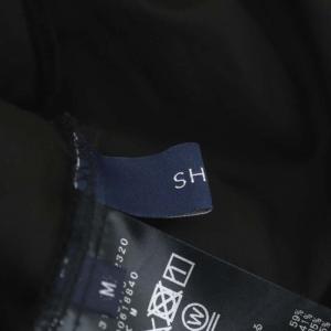 SHIPS 手洗い可能 ラッフルカラーフリルワンピース セミフレア リボン ロング フレンチスリーブ M 黒 ブラック