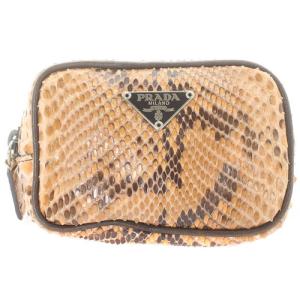 トライアングルプレート パイソン 型押し ミニポーチ 小物入れ ロゴ ブラウン べージュ