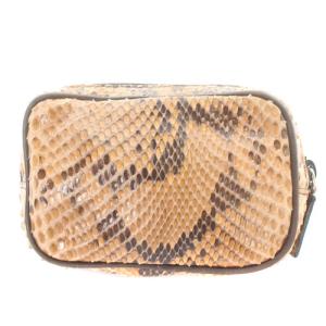 PRADA トライアングルプレート パイソン 型押し ミニポーチ 小物入れ ロゴ ブラウン べージュ