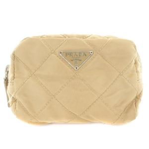 トライアングルプレート キルティング ポーチ 小物入れ ロゴ べージュ