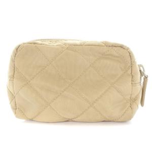 PRADA トライアングルプレート キルティング ポーチ 小物入れ ロゴ べージュ