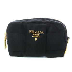 ポーチ メイク 化粧 リボンモチーフ ナイロン 黒 ブラック