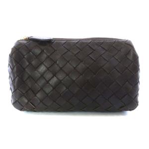 マルチケース メイクポーチ イントレチャート レザー ダークブラウン 164818