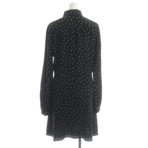 SAINT LAURENT PARIS エッフェル塔 シルク ワンピース シャツワンピース ミニ 長袖 F36 ブラック オフホワイト