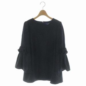 カットソー 七分袖 フレアスリーブ リボン ドット クルーネック 38 ネイビー