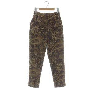 ジャガードパンツ テーパード ハイウエスト S 茶 ブラウン