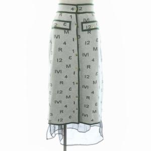 パスコードレトロニットスカート フレア ミモレ丈 ロング 金ボタン ウール混 ライトグレー グリーン ホワイト