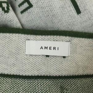 Ameri VINTAGE パスコードレトロニットスカート フレア ミモレ丈 ロング 金ボタン ウール混 ライトグレー グリーン ホワイト