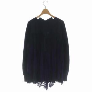 sacai ドッキング プリーツ レース カーディガン ニット Vネック 長袖 前開き 2 紺 紫 ネイビー パープル