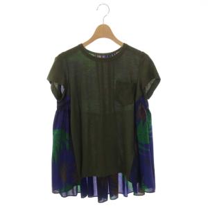 ドッキング Tシャツ カットソー 半袖 フレア プルオーバー 2 カーキ ブルー