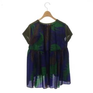 sacai ドッキング Tシャツ カットソー 半袖 フレア プルオーバー 2 カーキ ブルー