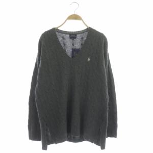 ウール カシミヤ混 Vネック ニット セーター 長袖 スリット XS グレー