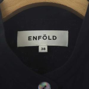 ENFOLD 22SS リネンライク 2way Open シャツ ブラウス チュニック バンドカラー オーバーサイズ 九分袖 38 濃紺