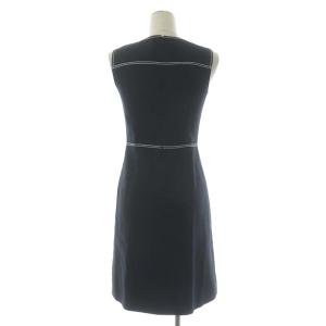 ANAYI ステッチワンピース 膝丈 タイト ノースリーブ クルーネック リネン混 34 ネイビー ホワイト