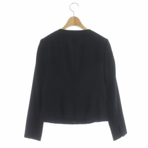 ANAYI ノーカラージャケット 総裏地 バックプリーツ 前ホック 36 ネイビー