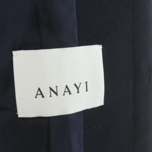 ANAYI ノーカラージャケット 総裏地 バックプリーツ 前ホック 36 ネイビー