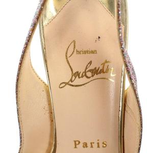 Christian Louboutin サンダル オープントゥ ラメ ハイヒール レザー 35 22cm シルバー色 赤 レッド SH