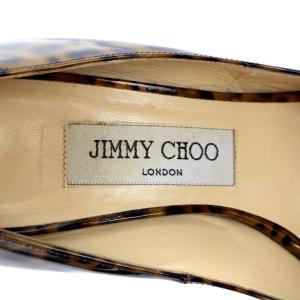 JIMMY CHOO パンプス ハイヒール オープントゥ レオパード柄 パテントレザー 35 22cm 黒 ブラック 茶 ブラウン SH