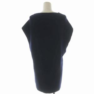 Drawer ウールニットワンピース ひざ丈 フレンチスリーブ 半袖 1 紺 ネイビー