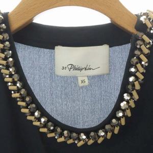 3.1 phillip lim ビジューシルクノースリーブブラウス シャツ 半袖 プルオーバー XS 紺 ネイビー